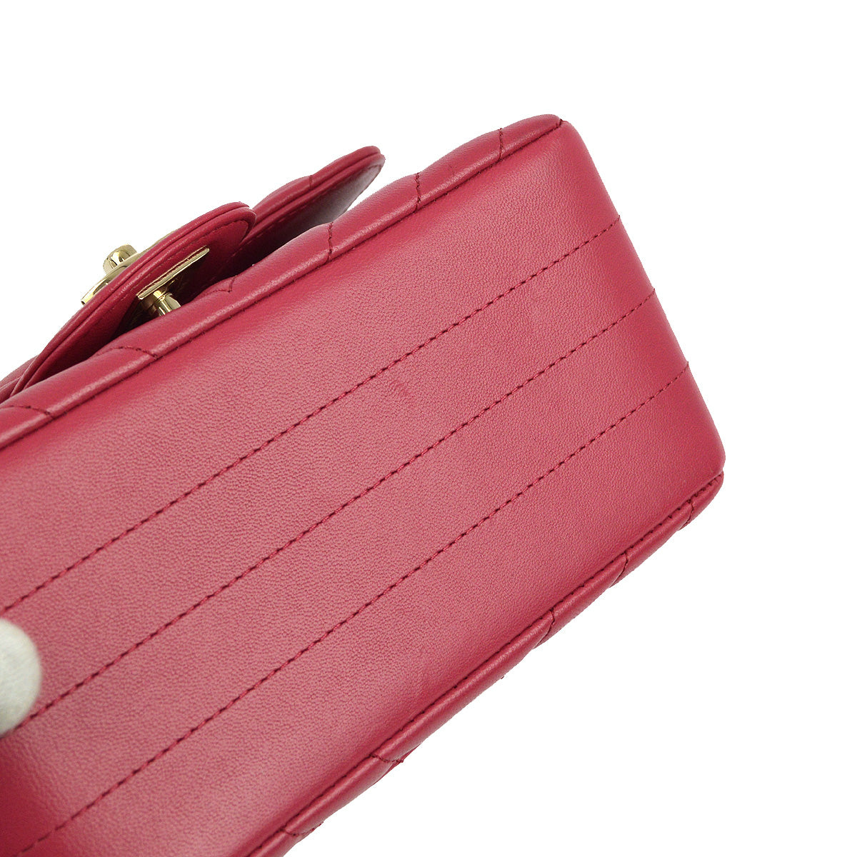 Chanel 2019 Pink Lambskin V-Stitch Mini Classic Square Flap Shoulder Bag 17