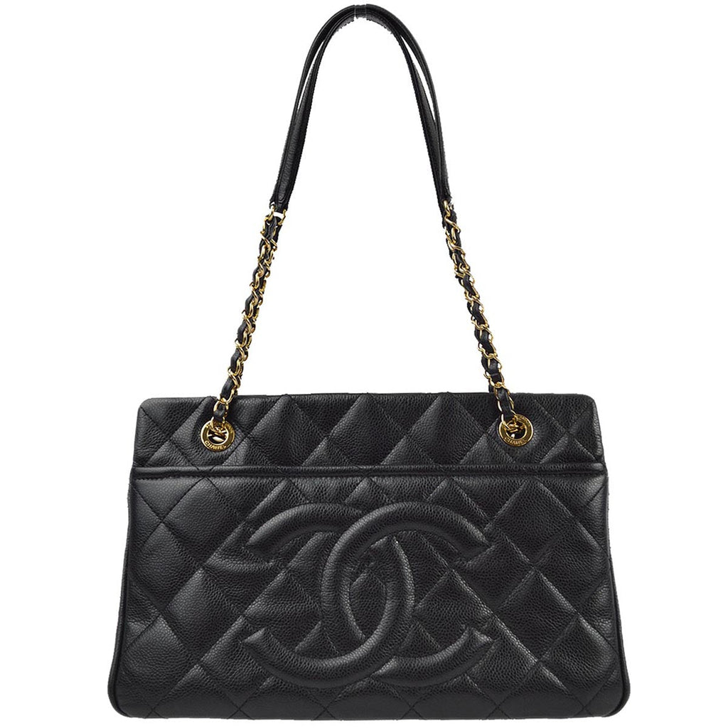 Chanel 2013-2014 Black Caviar Skin Shoulder Tote Bag