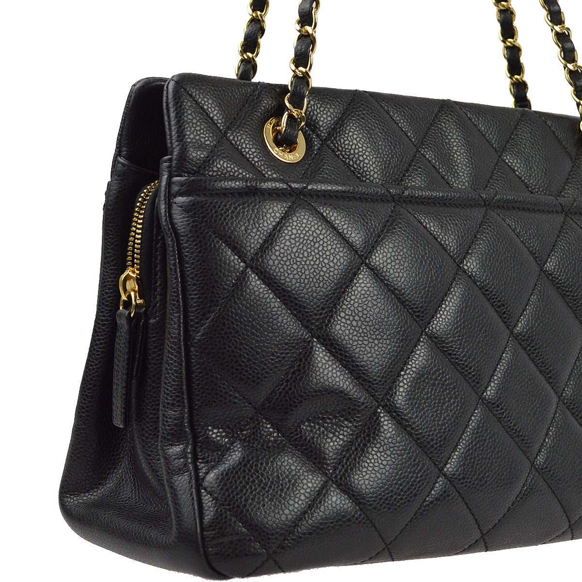 Chanel 2013-2014 Black Caviar Skin Shoulder Tote Bag