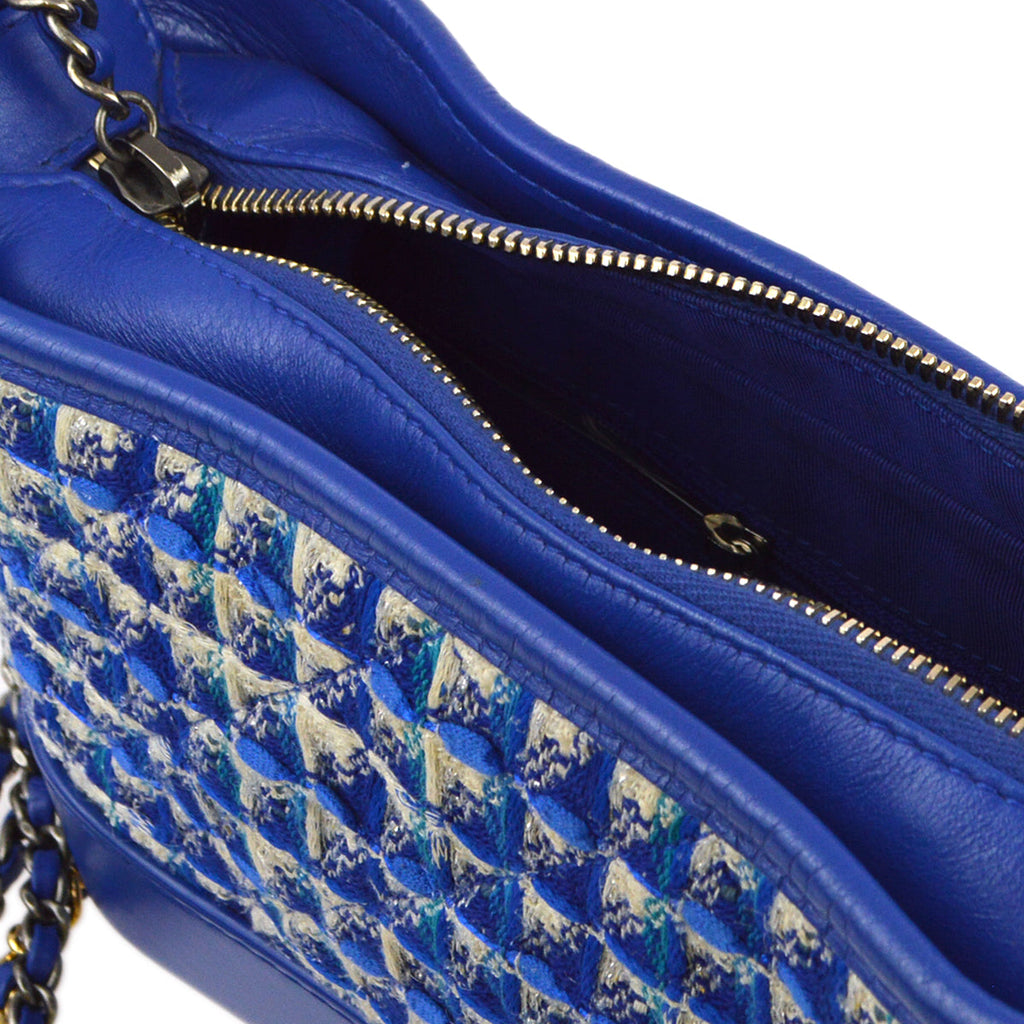 Chanel 2019 Blue Tweed Calfskin Small Gabrielle Shoulder Bag