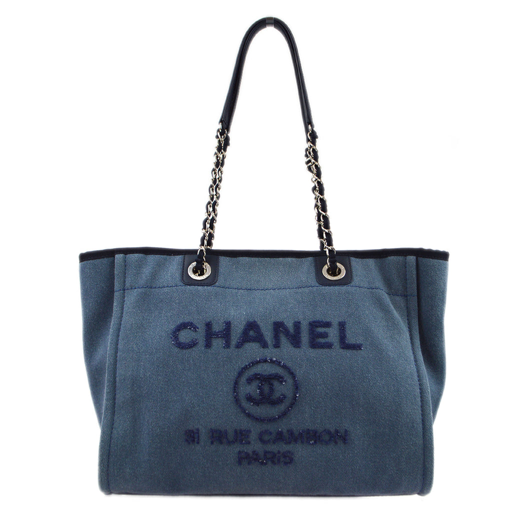 Chanel 2017 Blue Denim Small Deauville Tote Shoulder Bag