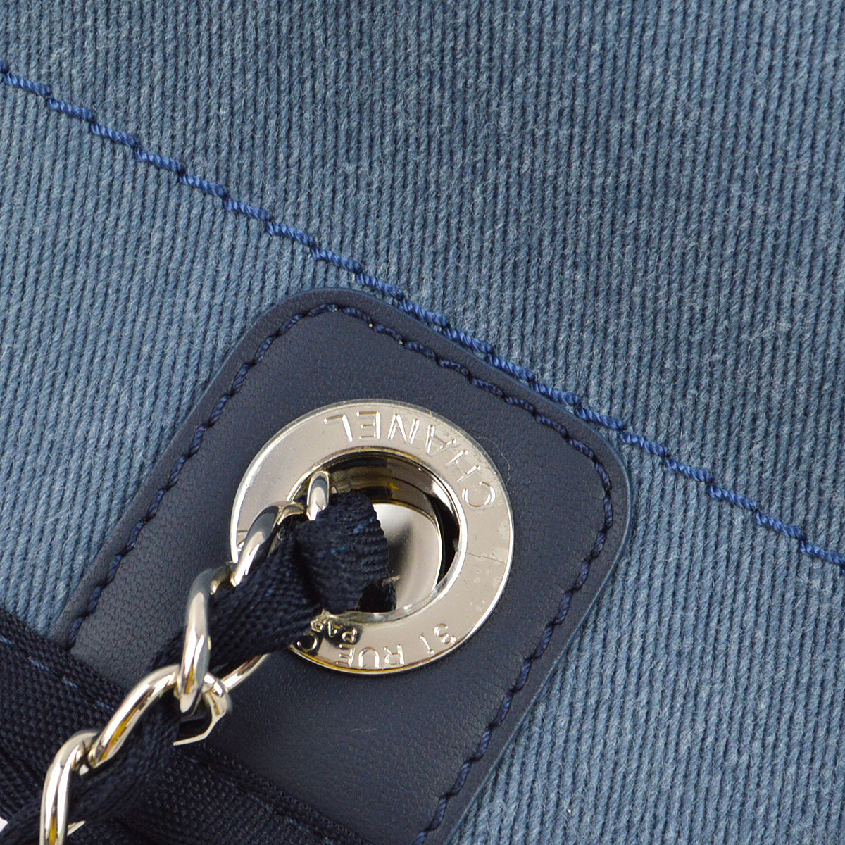 Chanel 2017 Blue Denim Small Deauville Tote Shoulder Bag