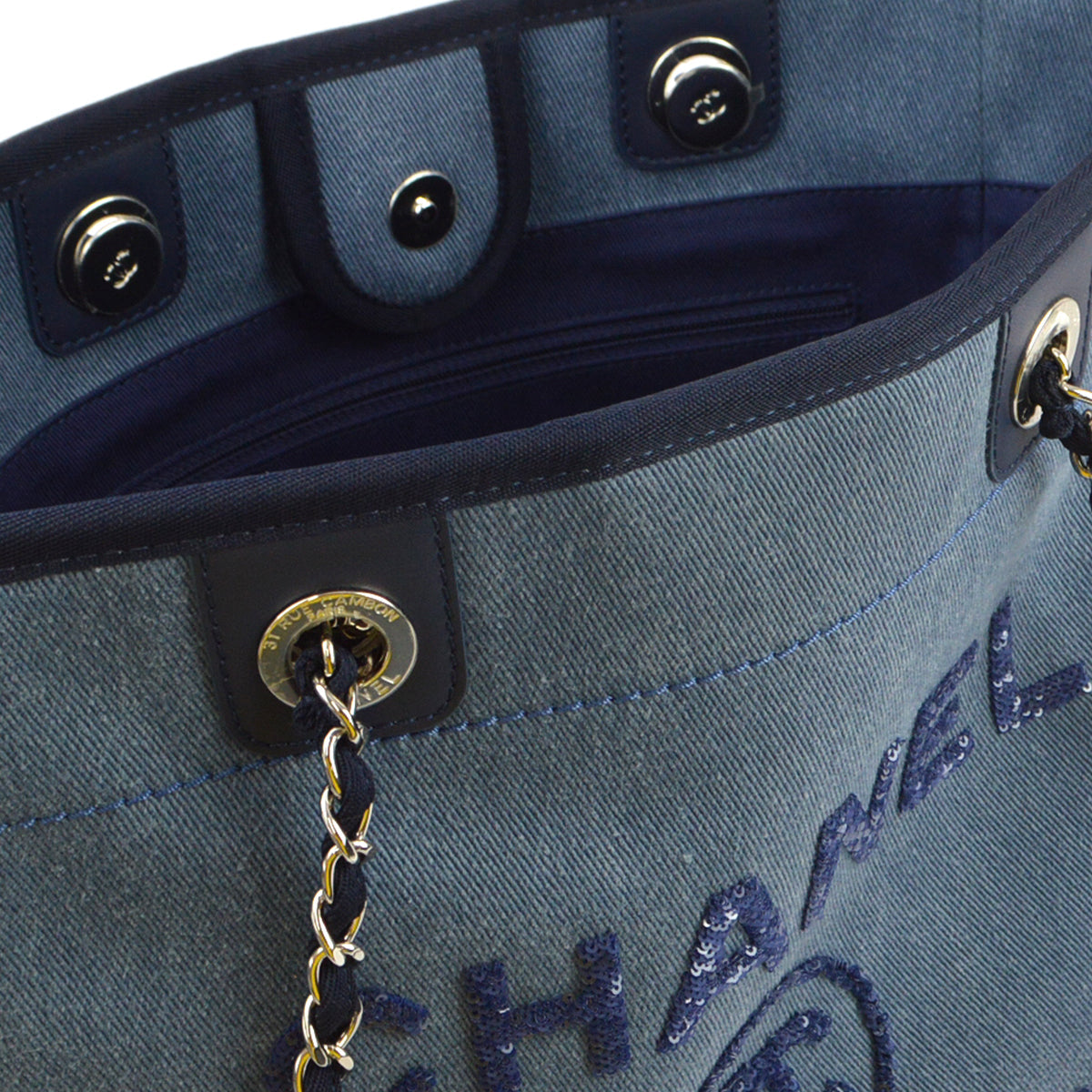 Chanel 2017 Blue Denim Small Deauville Tote Shoulder Bag