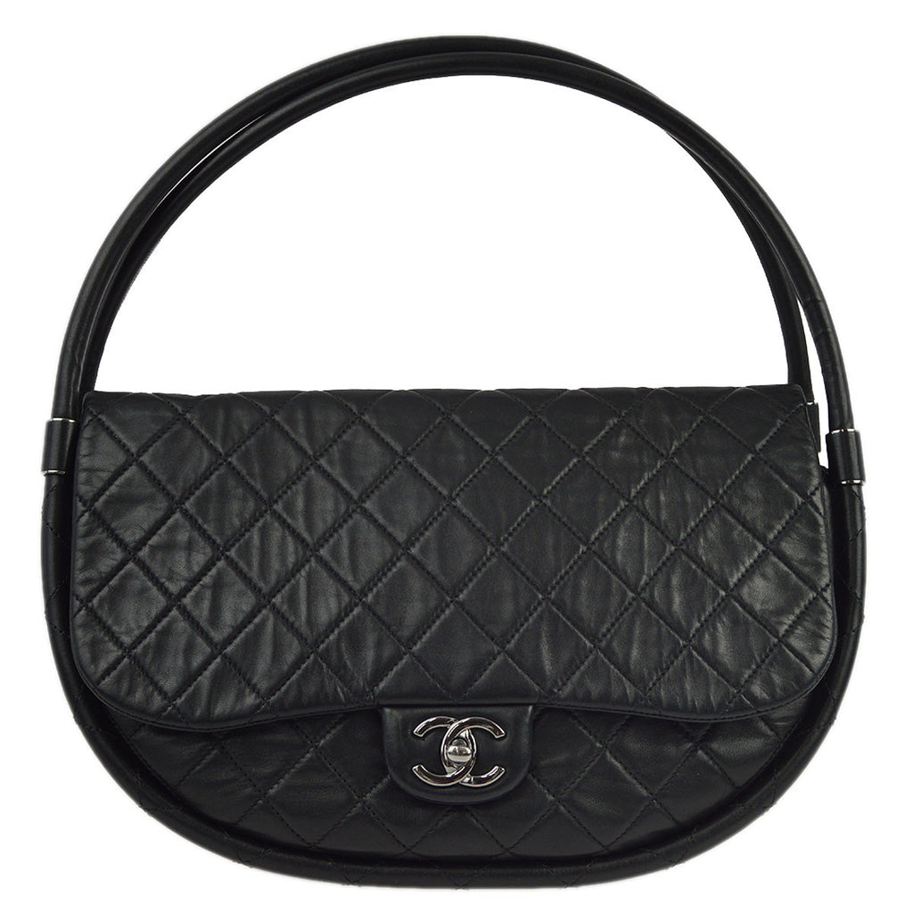 Chanel Black Lambskin Hula Hoop Large Handbag