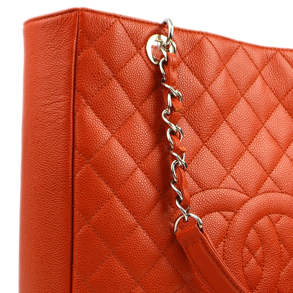 Chanel 2012 Orange Caviar Petite Shopping Tote XL PST Tote Handbag