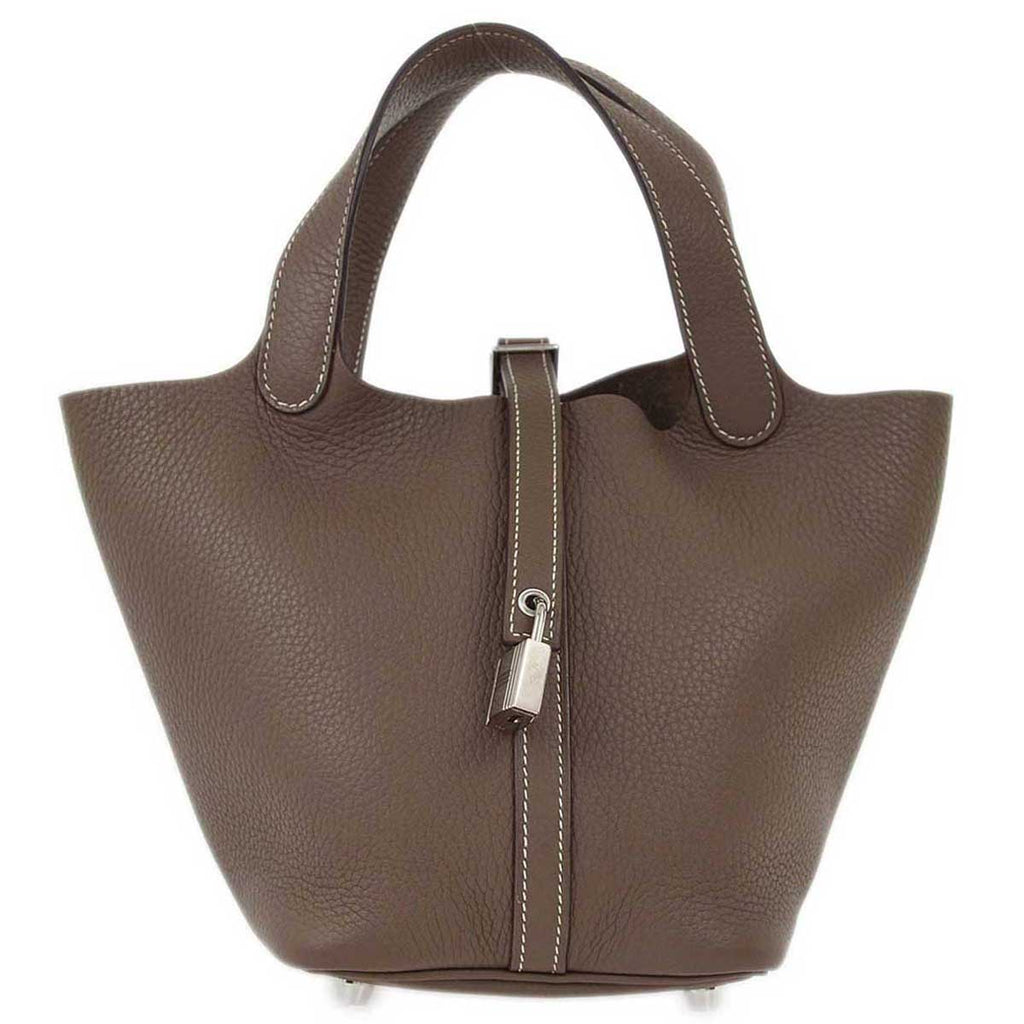 Hermes 2017 Etoupe Taurillon Clemence Picotin Lock 18 PM Handbag