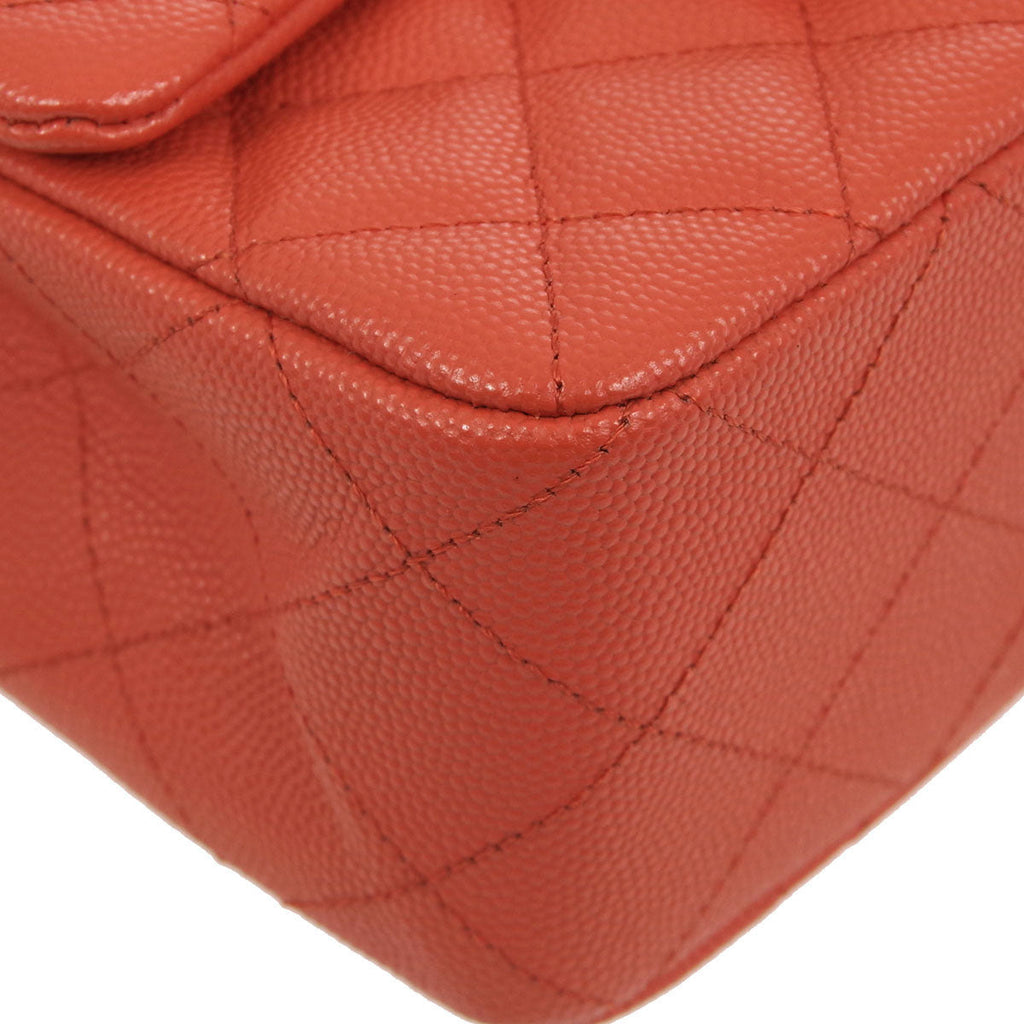 Chanel 2019 Orange Caviar Mini Classic Square Flap Shoulder Bag 17