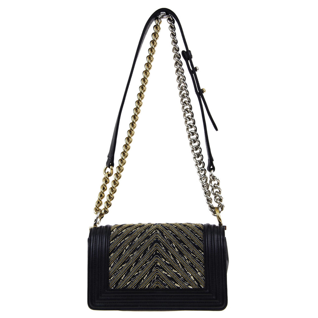 Boy Chanel 2018 Black Lambskin Chevron Double Chain Shoulder Bag