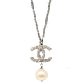 Chanel Silver Necklace Pendant Rhinestone Artificial Pearl C14V