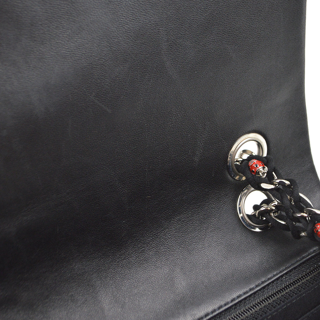 Chanel 2010-2011 Black Lambskin Ladybug Single Flap Shoulder Bag