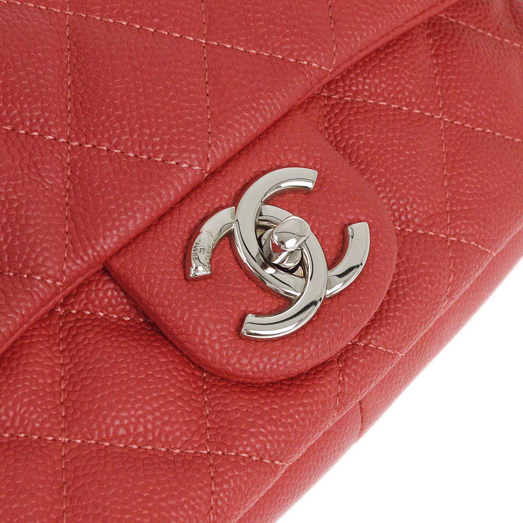 Chanel 2014-2015 Red Caviar Easy Double Chain Flap Shoulder Bag