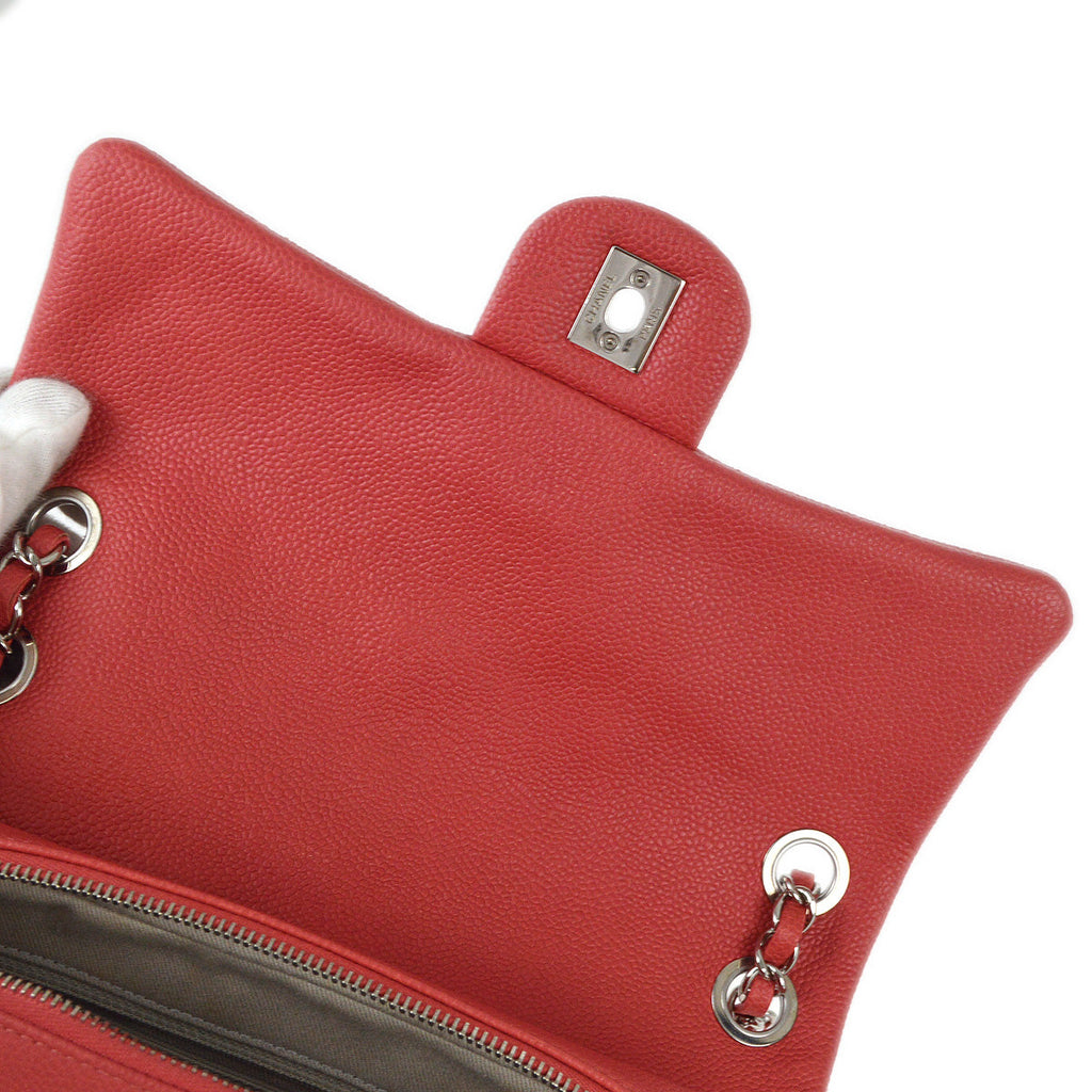 Chanel 2014-2015 Red Caviar Easy Double Chain Flap Shoulder Bag