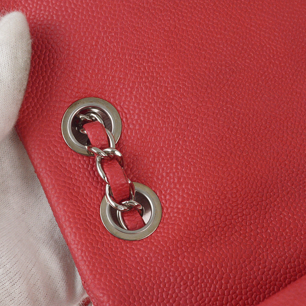 Chanel 2014-2015 Red Caviar Easy Double Chain Flap Shoulder Bag