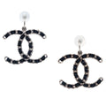 Chanel Dangle Piercing Earrings Silver Black B13S