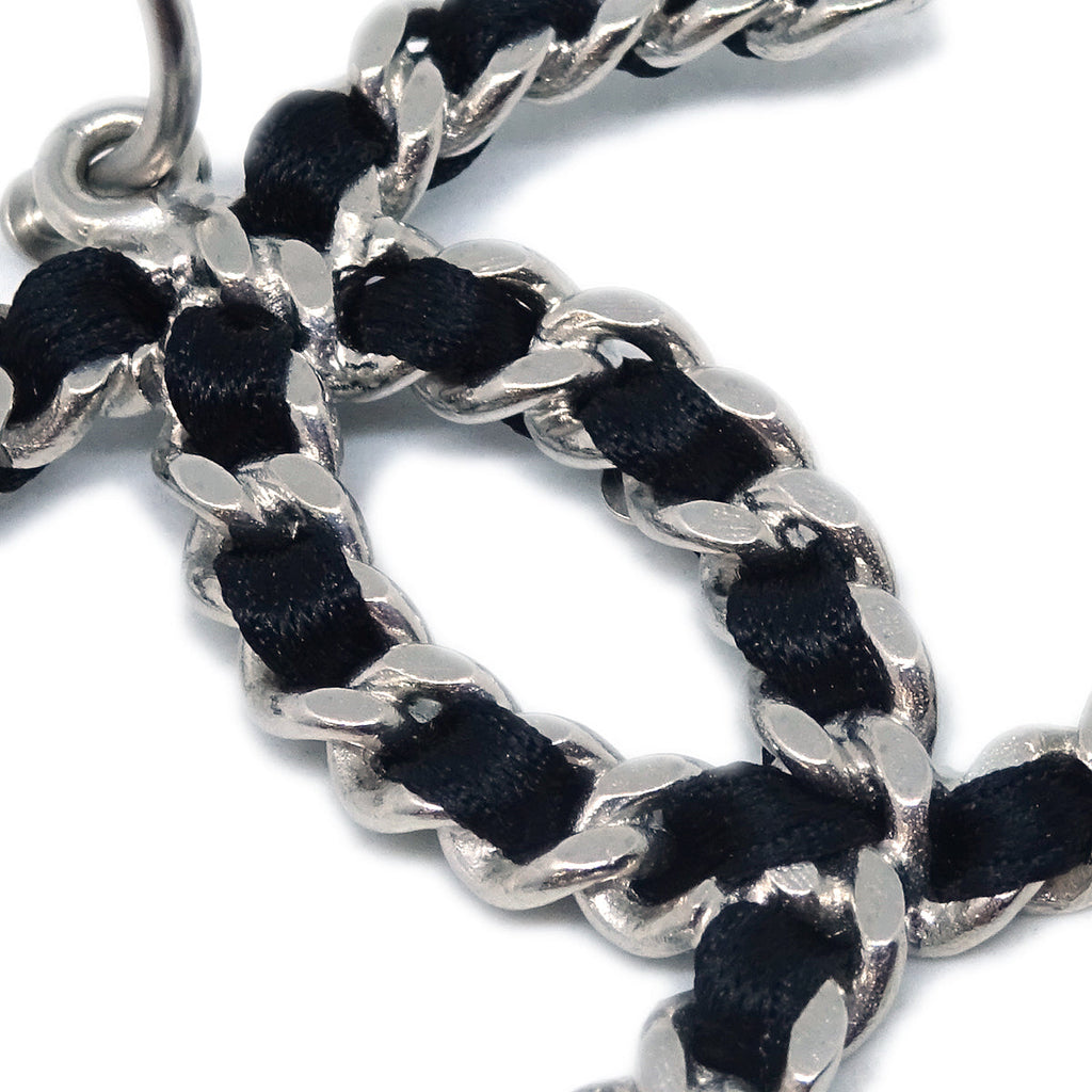 Chanel Dangle Piercing Earrings Silver Black B13S