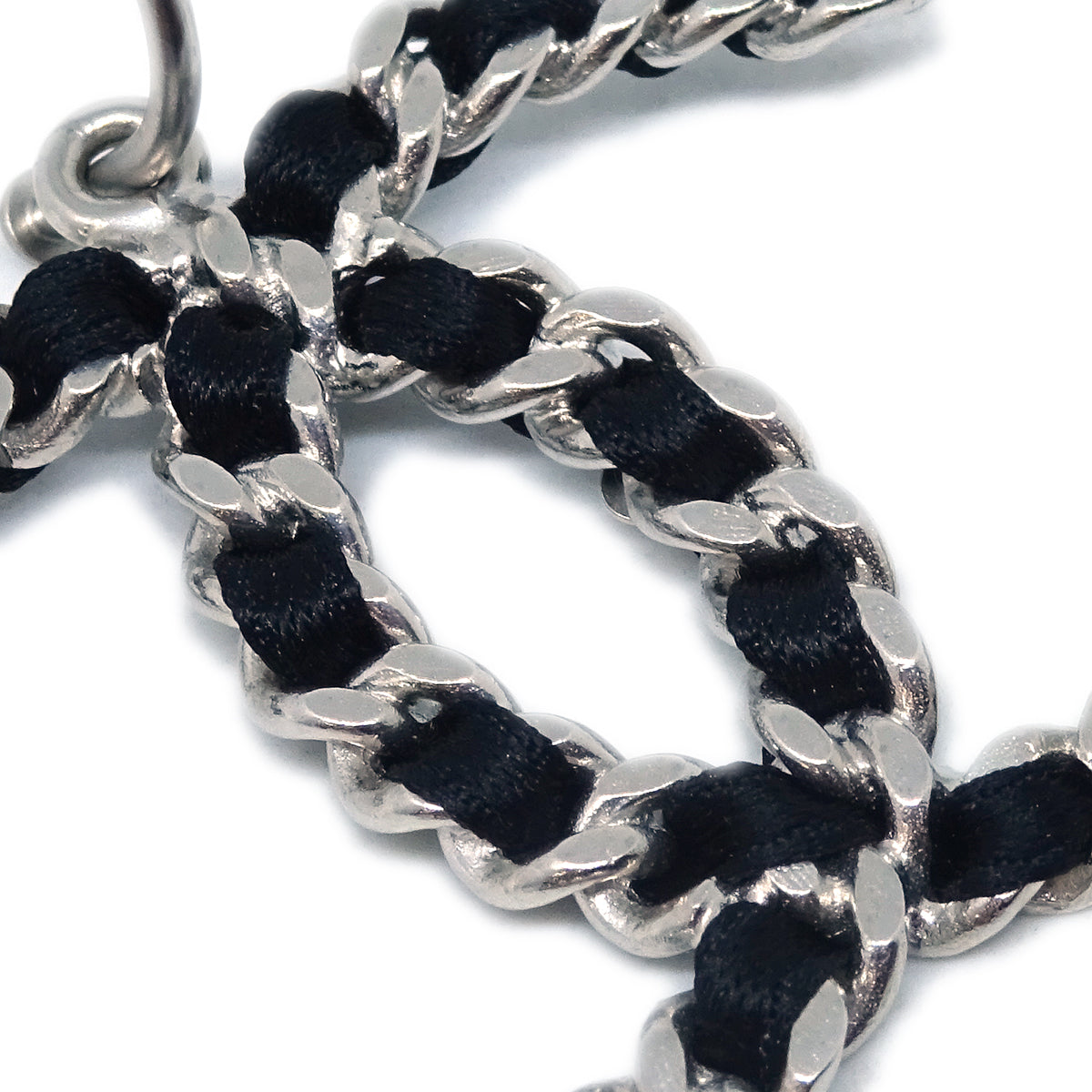 Chanel Dangle Piercing Earrings Silver Black B13S