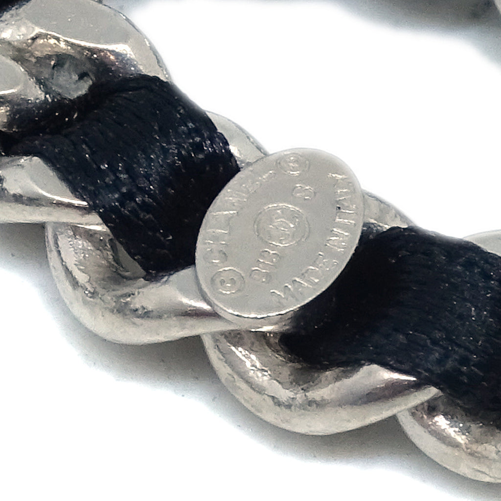 Chanel Dangle Piercing Earrings Silver Black B13S