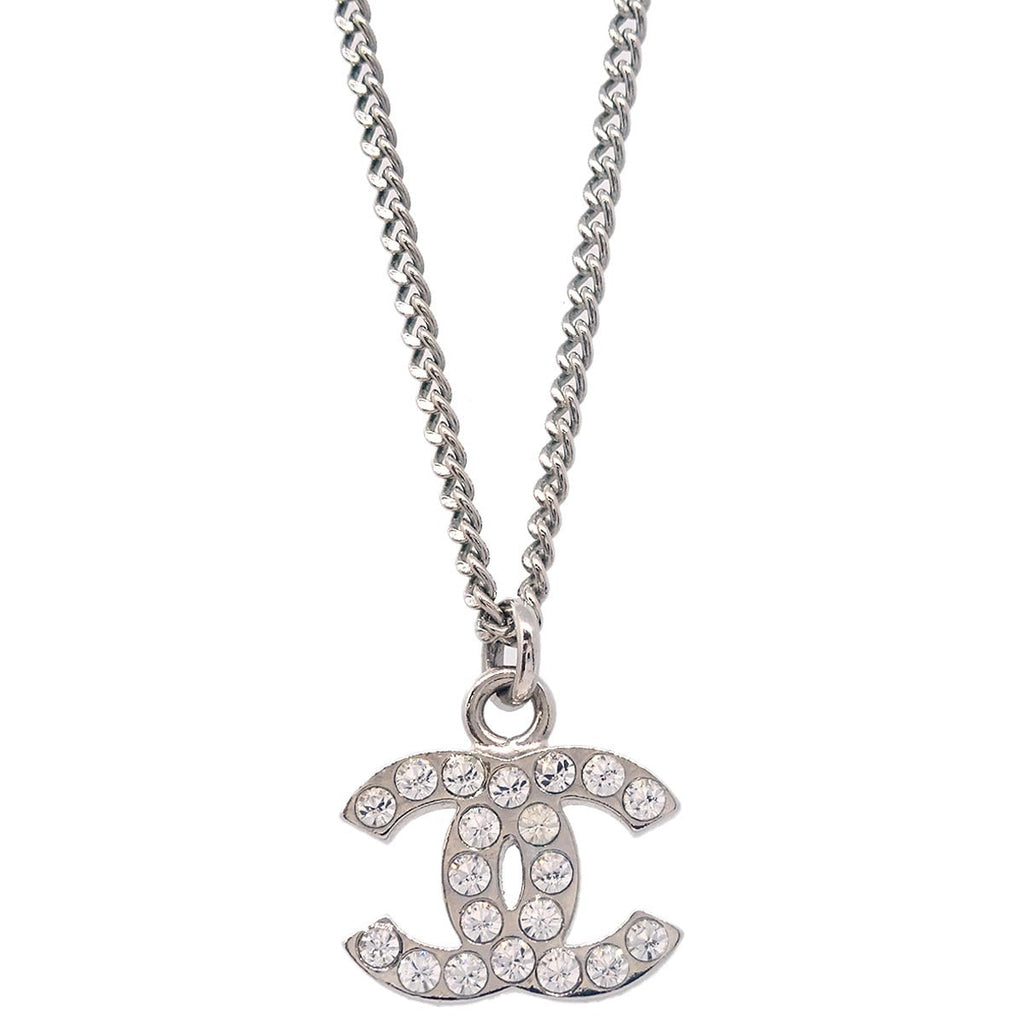 Chanel 2011 Silver Chain Necklace Pendant Rhinestone B11V