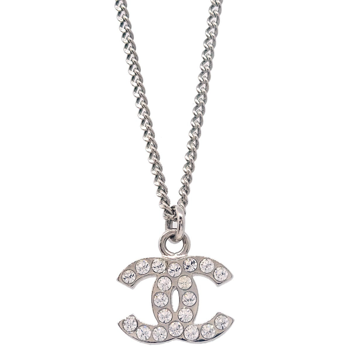 Chanel 2011 Silver Chain Necklace Pendant Rhinestone B11V