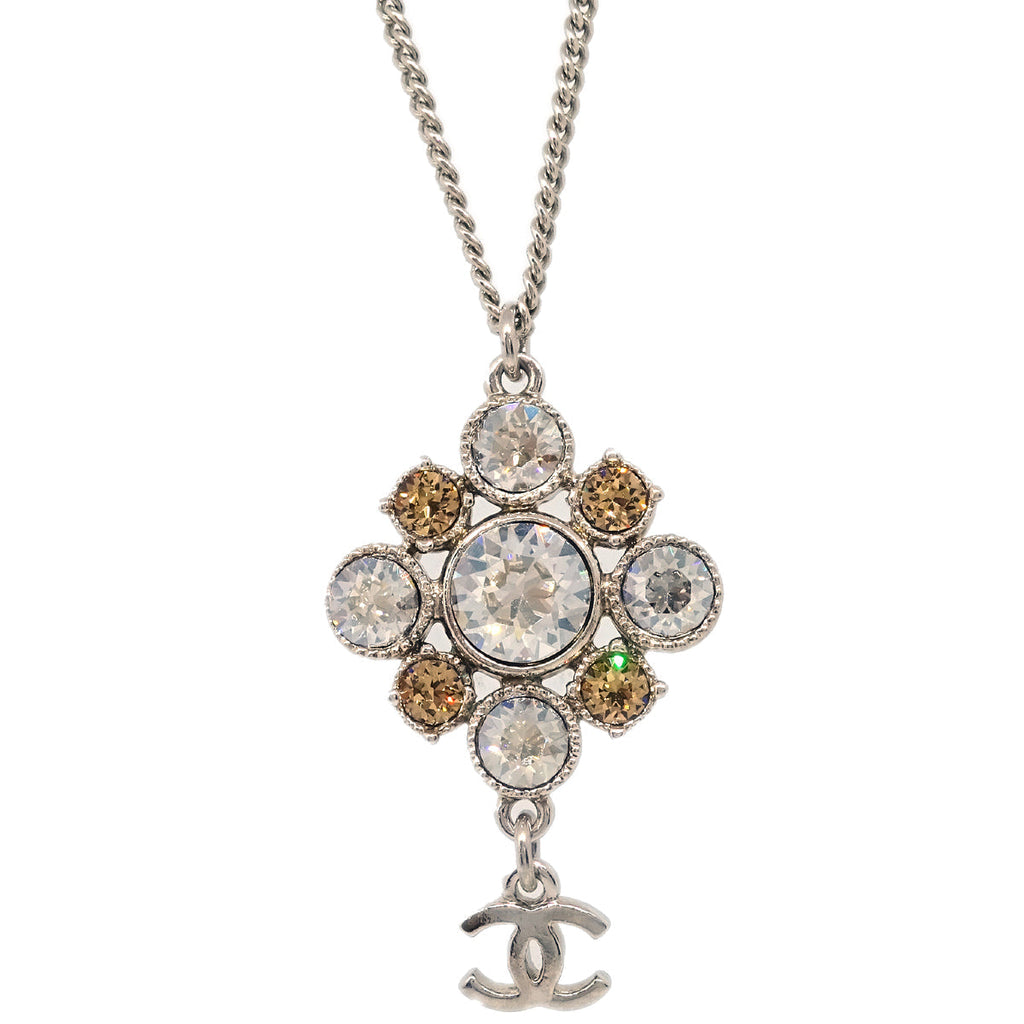 Chanel Silver Necklace Pendant Rhinestone A13V