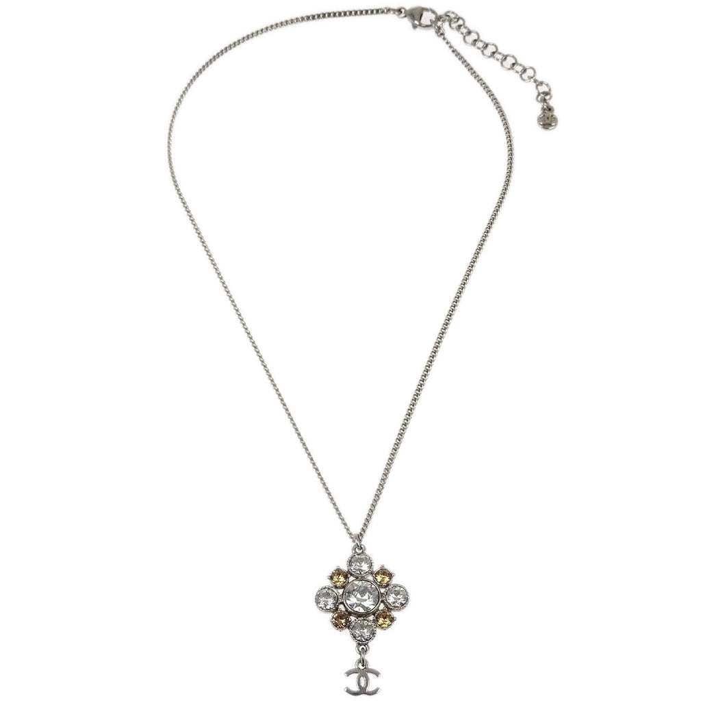 Chanel Silver Necklace Pendant Rhinestone A13V