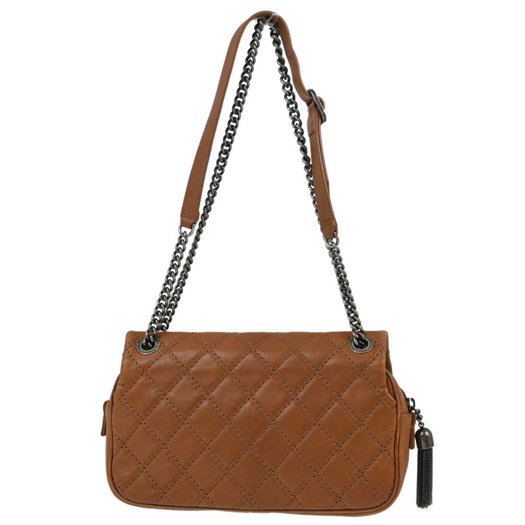 Chanel 2013-2014 Brown Calfskin Coco Sporran Double Chain Flap Bag