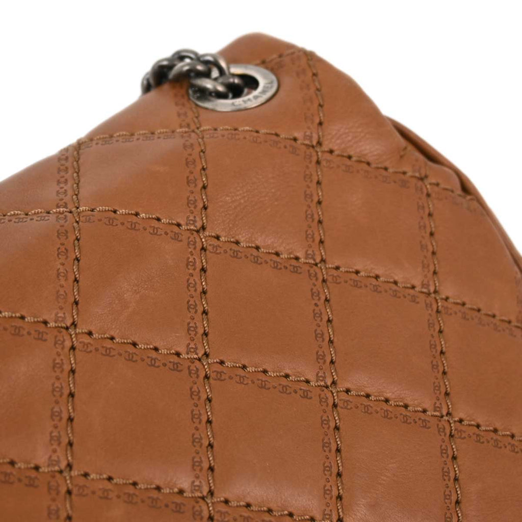 Chanel 2013-2014 Brown Calfskin Coco Sporran Double Chain Flap Bag