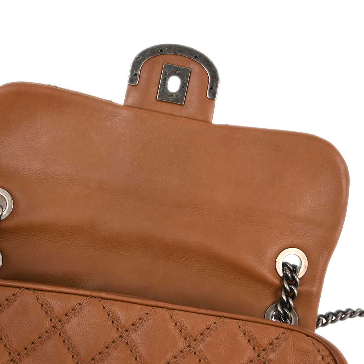Chanel 2013-2014 Brown Calfskin Coco Sporran Double Chain Flap Bag