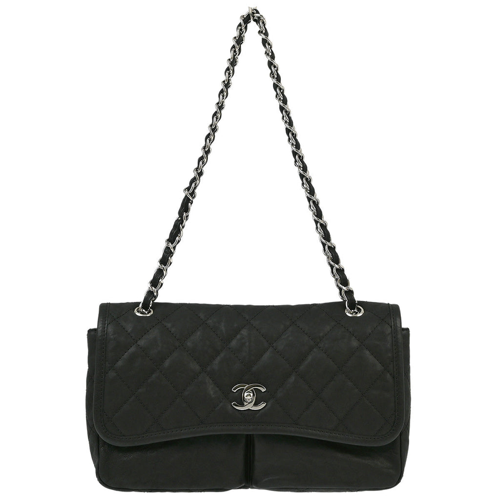 Chanel 2010-2011 Black Aged Calfskin Stitch It Double Pocket Flap Bag