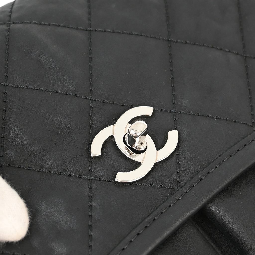 Chanel 2010-2011 Black Aged Calfskin Stitch It Double Pocket Flap Bag