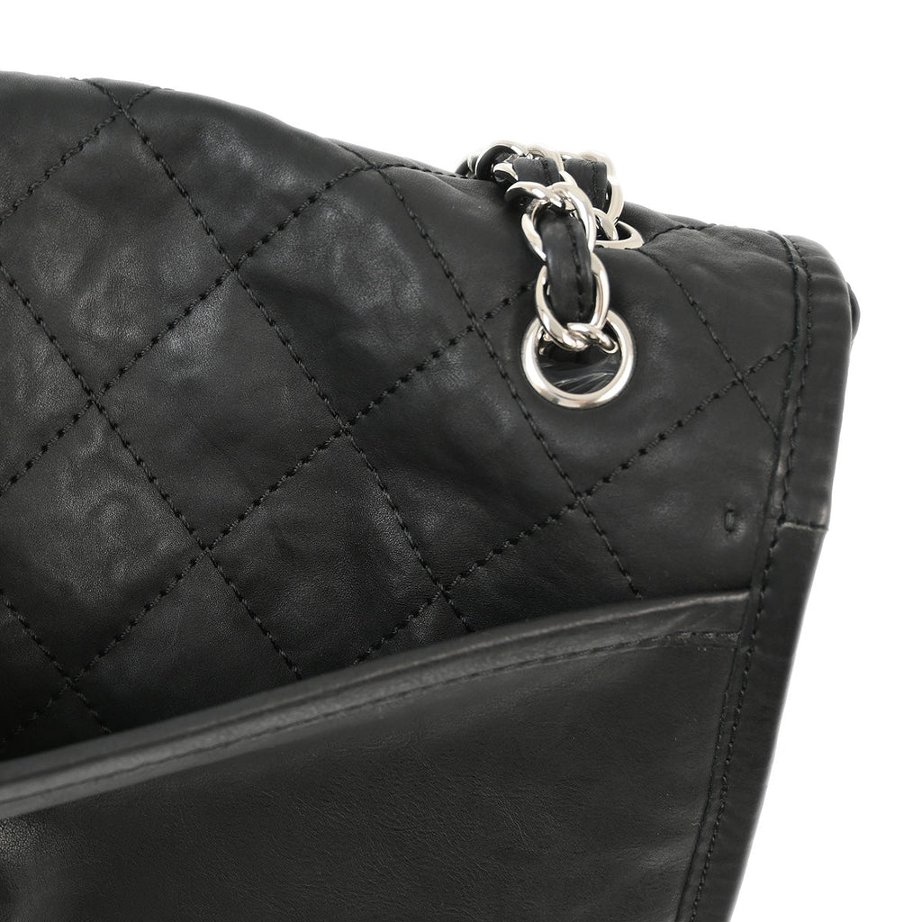 Chanel 2010-2011 Black Aged Calfskin Stitch It Double Pocket Flap Bag