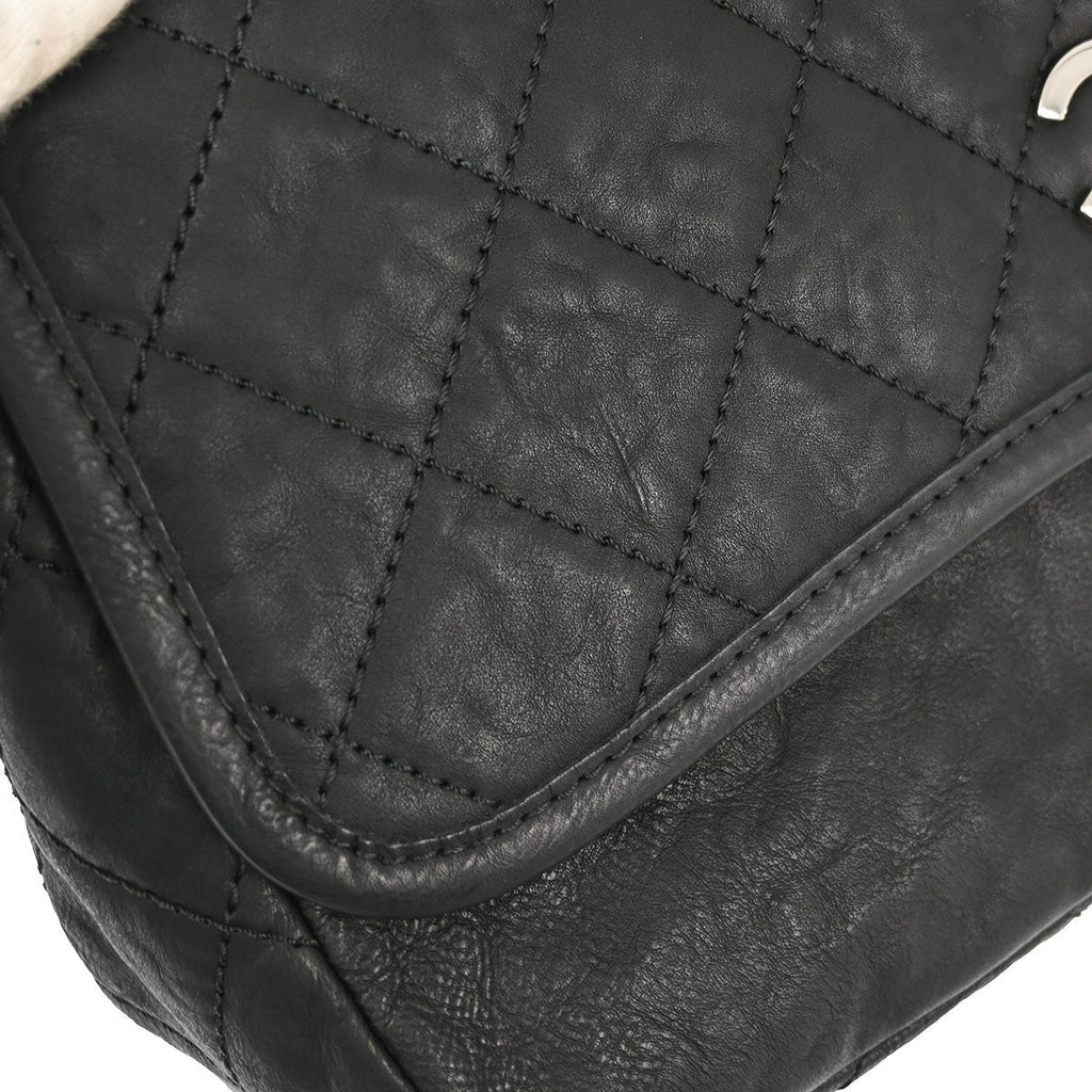 Chanel 2010-2011 Black Aged Calfskin Stitch It Double Pocket Flap Bag