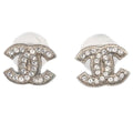 Chanel Piercing Earrings Rhinestone Silver A12V