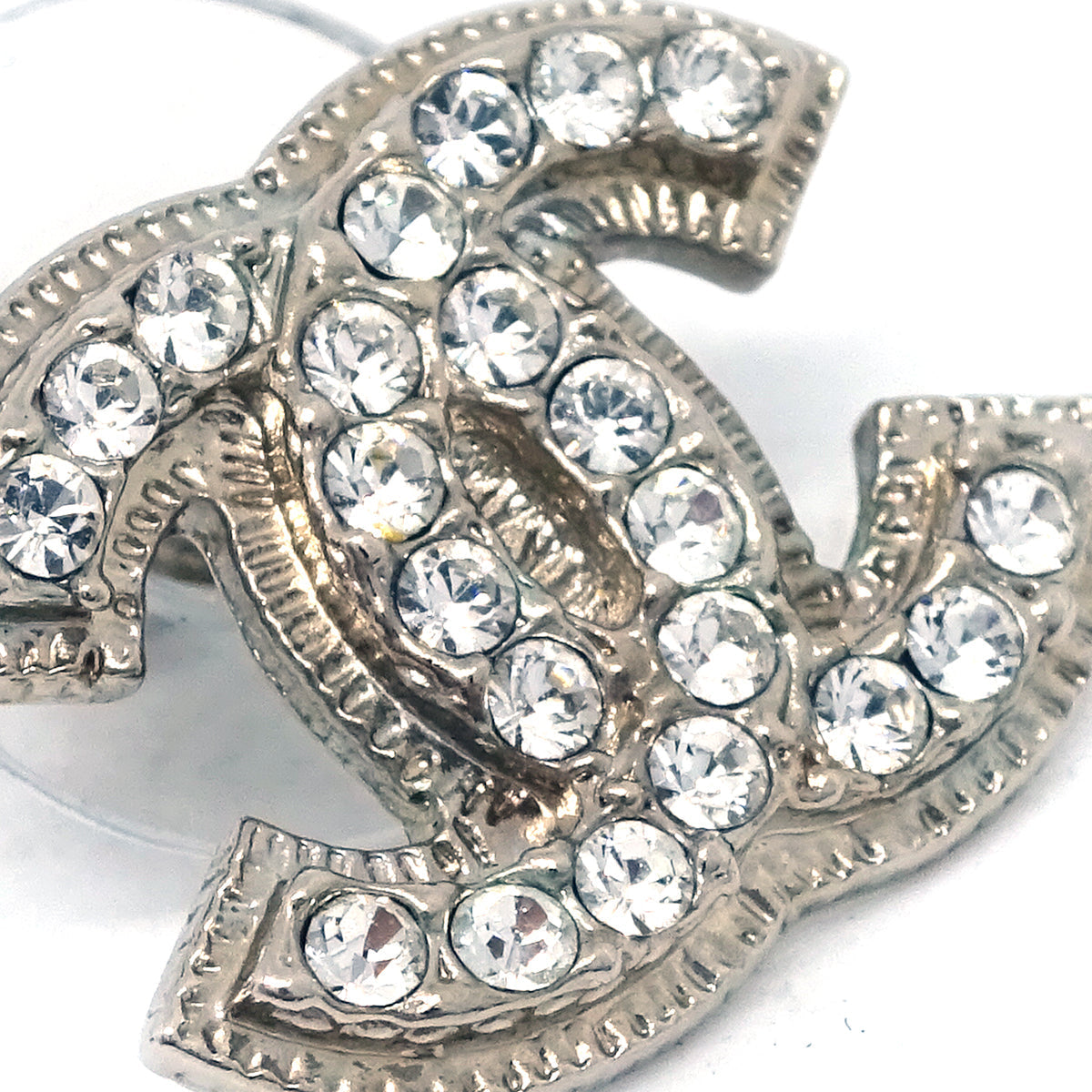 Chanel Piercing Earrings Rhinestone Silver A12V
