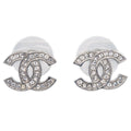 Chanel Piercing Earrings Rhinestone Silver B17V