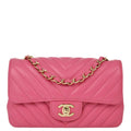 Chanel 2019 Pink Lambskin Chevron Single Flap Shoulder Bag
