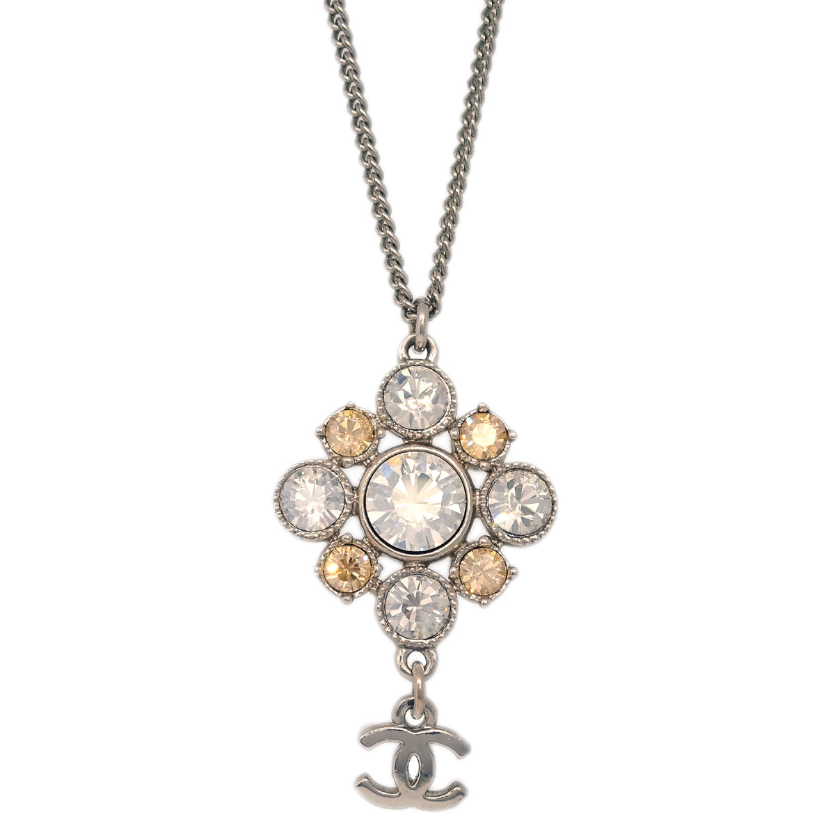 Chanel 2010 Silver Necklace Pendant Rhinestone 10V