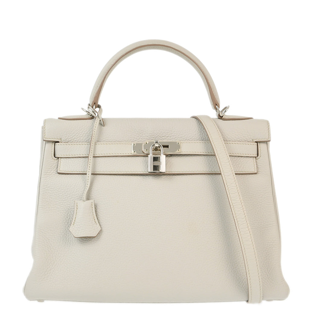 Hermes 2013 Pearl Gray Taurillon Clemence Kelly 32 Retourne Handbag
