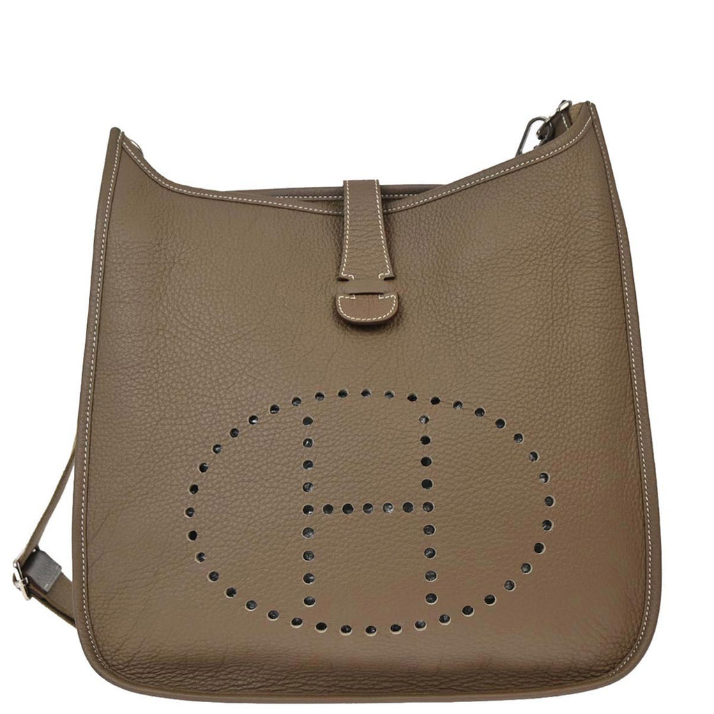 Hermes 2010 Etoupe Taurillon Clemence Evelyne 3 GM Shoulder Bag
