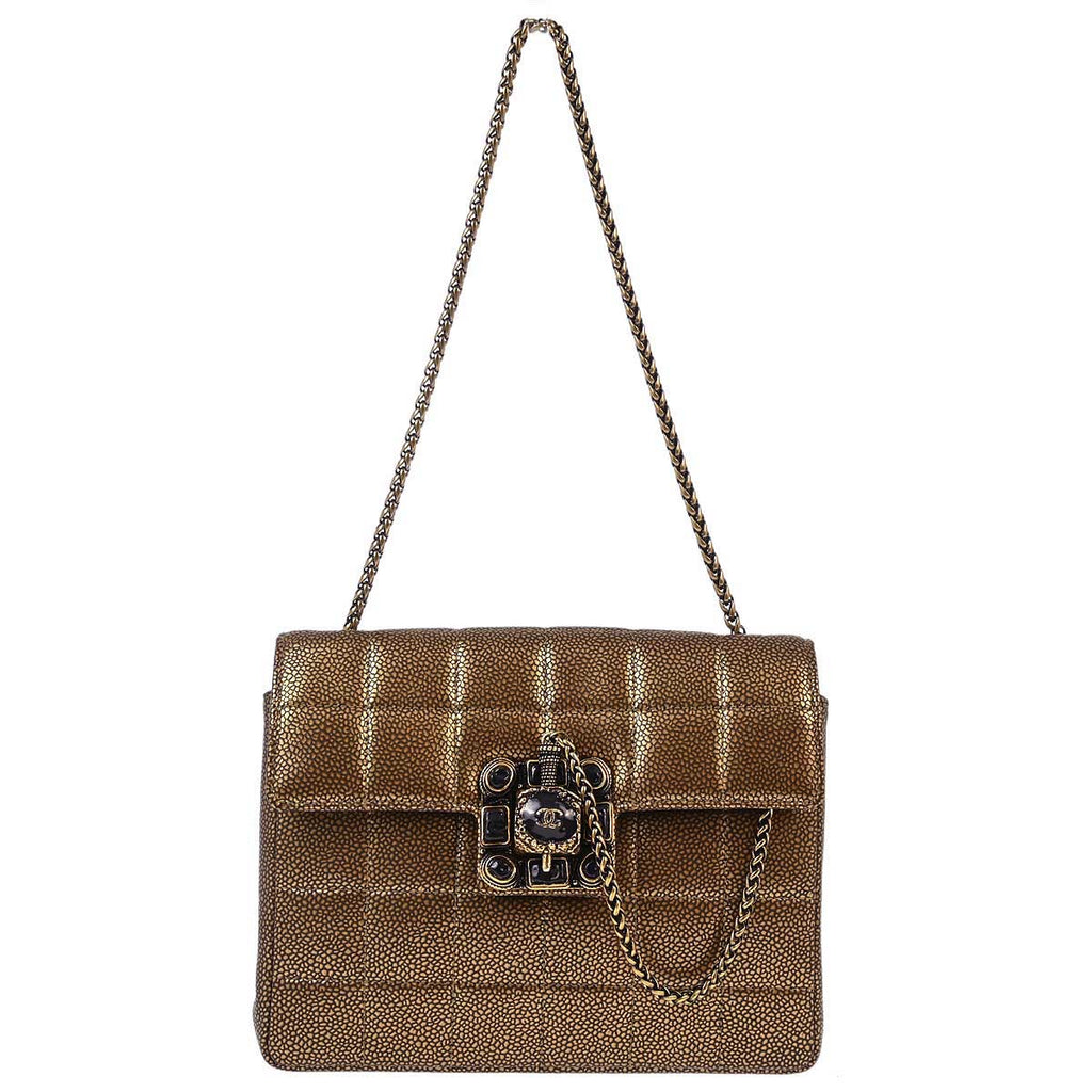 Chanel 2010-2011 Bronze Caviar Gripoix Choco Bar Chain Handbag