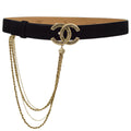 Chanel Black Gold Suede Belt Rhinestone #85/34 A12C Small Good