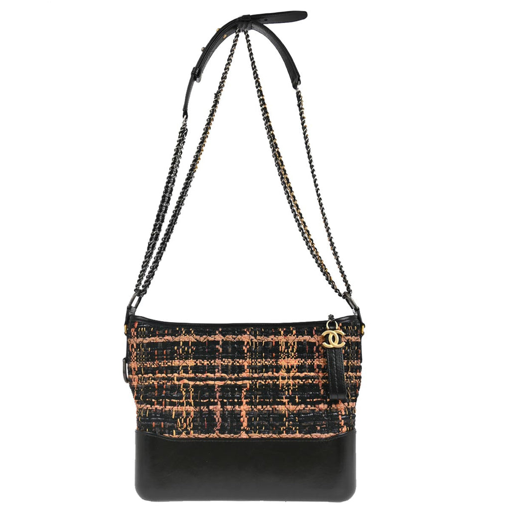 Chanel 2018 Black Tweed Calfskin Medium Gabrielle Shoulder Bag