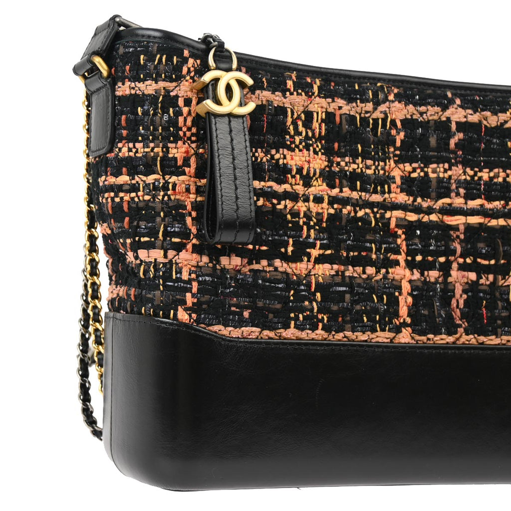 Chanel 2018 Black Tweed Calfskin Medium Gabrielle Shoulder Bag