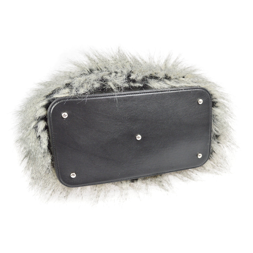 Chanel 2010-2011 Black Faux Fur Lambskin Paris-Biarritz Tote Handbag
