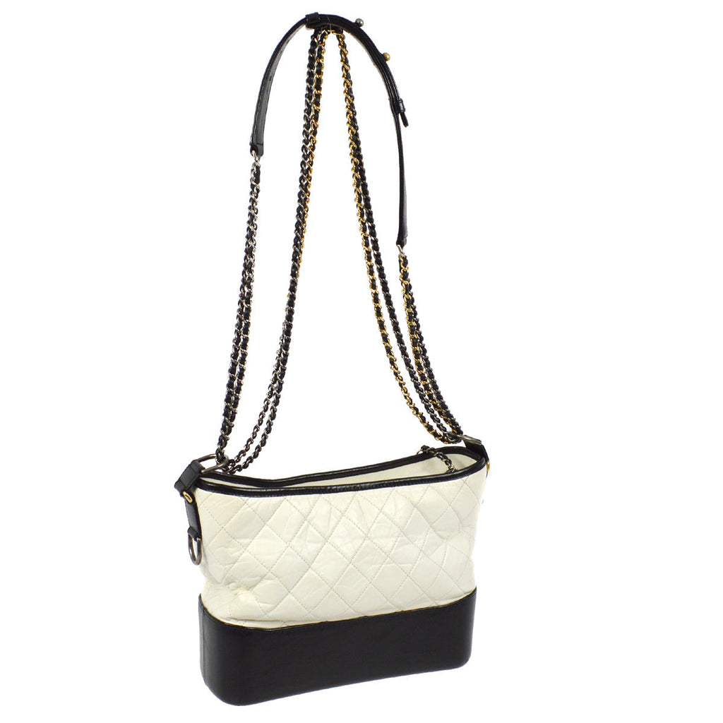 Chanel 2018-2019 White Black Calfskin Medium Gabrielle Shoulder Bag
