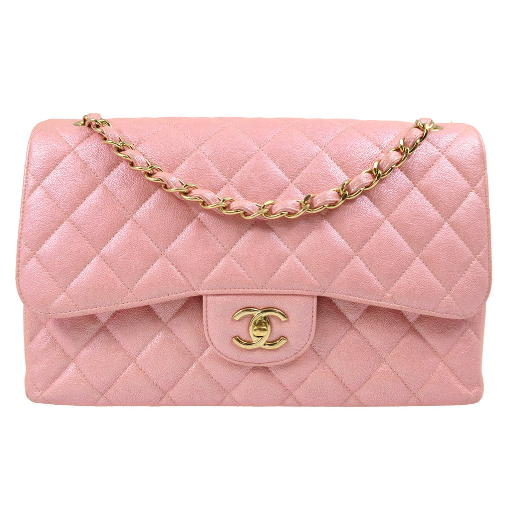 Chanel 2019 Pink Caviar Jumbo Classic Double Flap Shoulder Bag