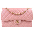 Chanel 2019 Pink Caviar Jumbo Classic Double Flap Shoulder Bag