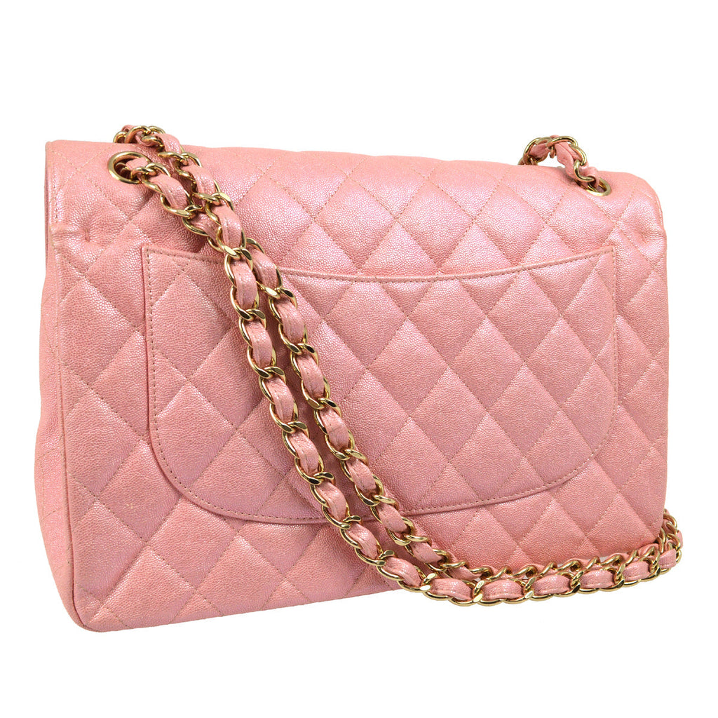 Chanel 2019 Pink Caviar Jumbo Classic Double Flap Shoulder Bag