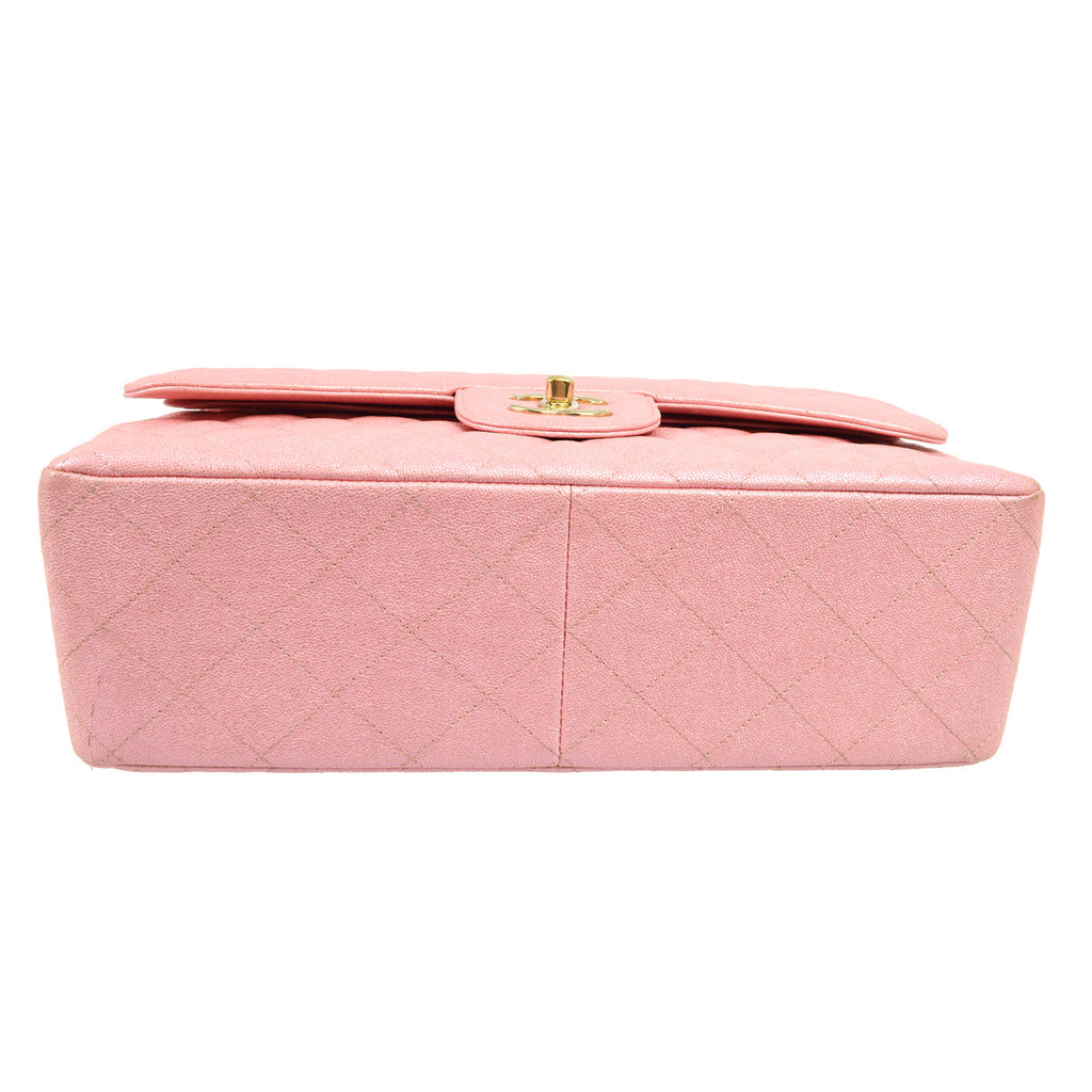 Chanel 2019 Pink Caviar Jumbo Classic Double Flap Shoulder Bag