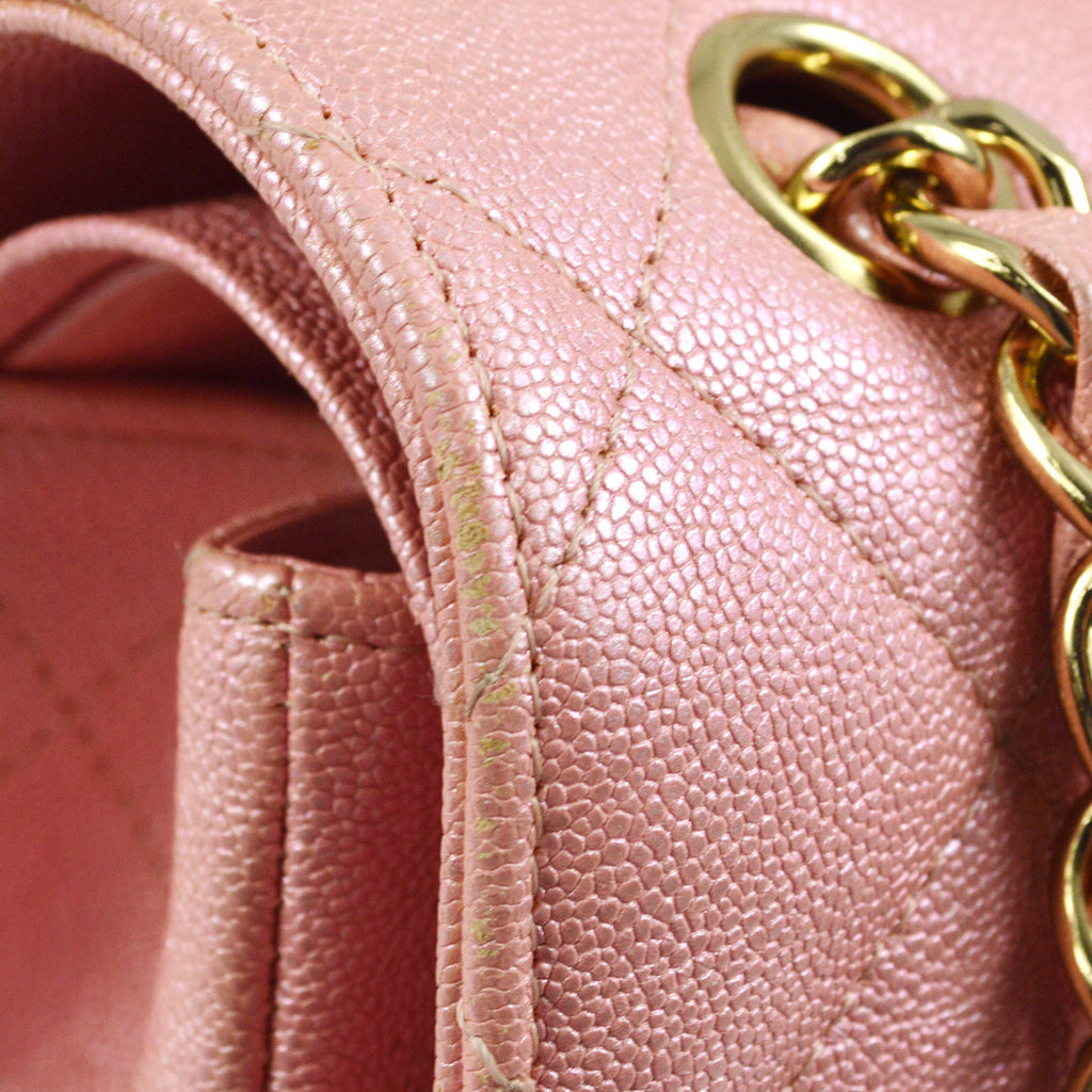 Chanel 2019 Pink Caviar Jumbo Classic Double Flap Shoulder Bag